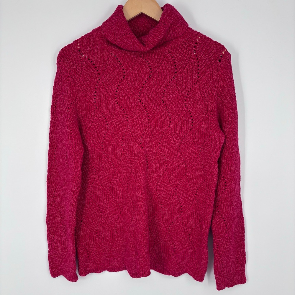 Sundance Champlain Turtleneck Sweater Womens L Pink Silk Blend Pointelle Knit